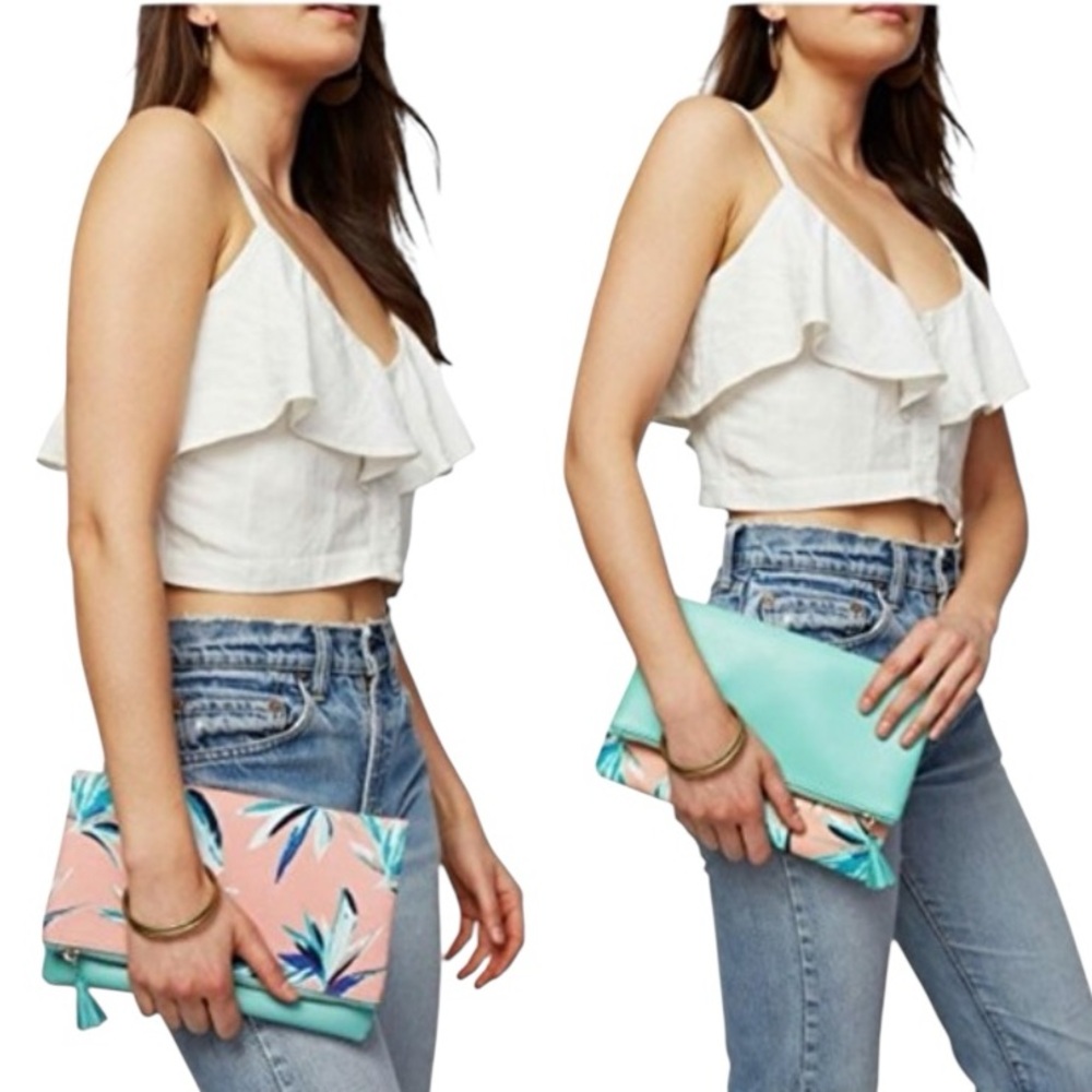 Rachel Pally Tropical Mint & Coral Clutch